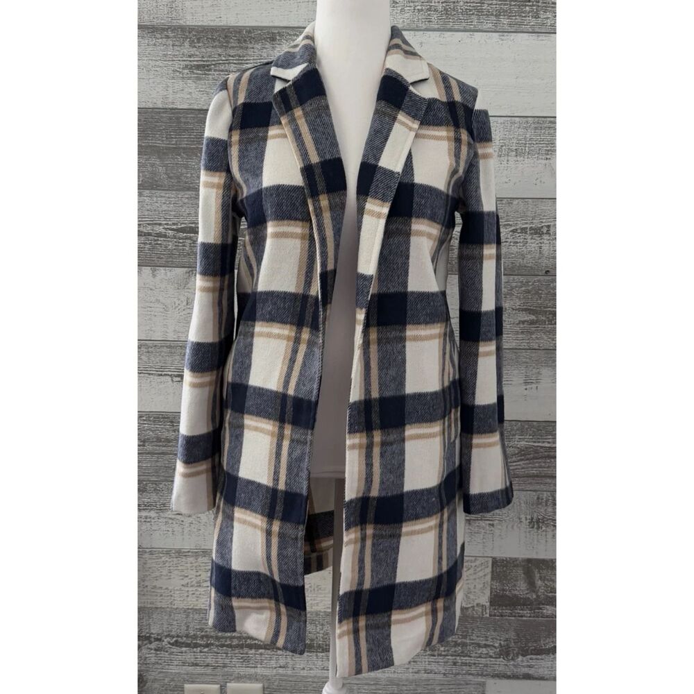 Love Tree Memory Lane Jacket Lapel Collared Womens S Navy Plaid Open Front (NWT)
